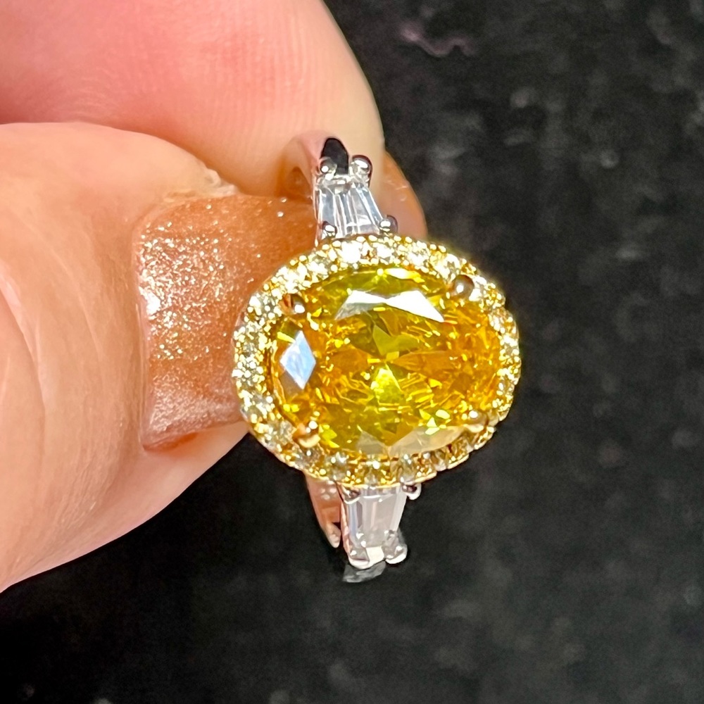 Ladies yellow round shaped evening ring in sterling